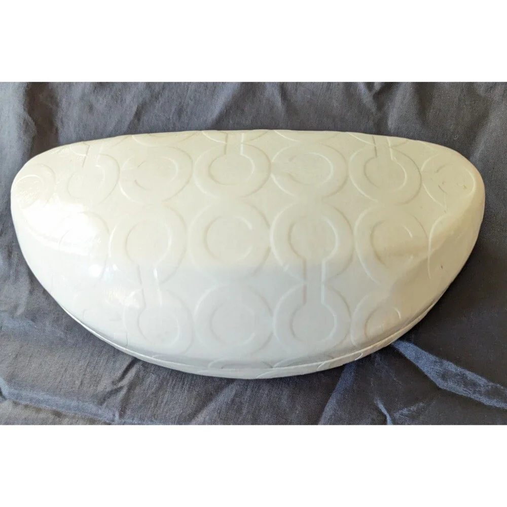 Coach Signature C Embossed Clamshell Eyeglass Case White / Cream Brown Interior